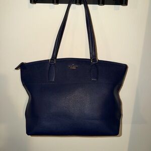 Navy Blue Leather Tote Bag